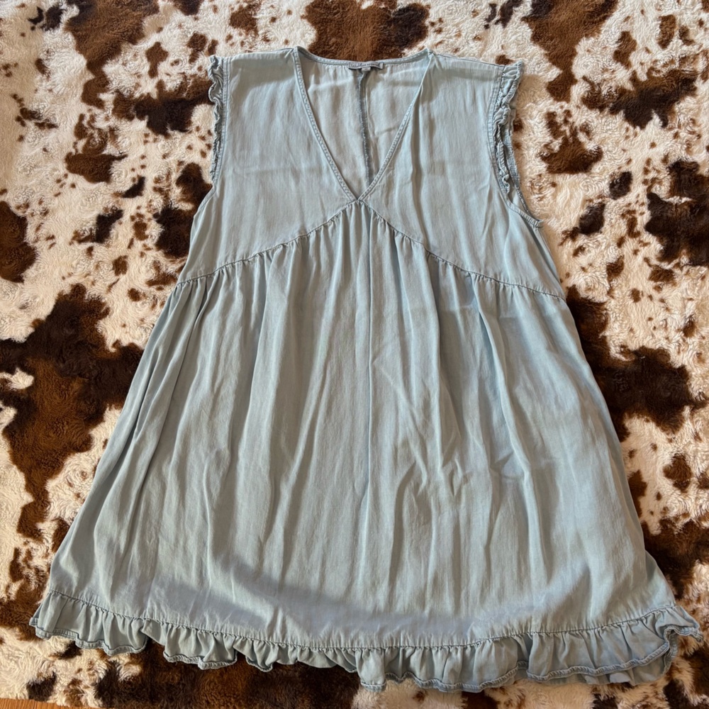 Ruffled Denim Colored Babydoll Dress